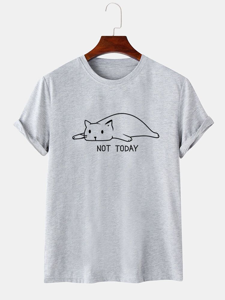 Camisetas Informales De Manga Corta Estilo Breve Con Estampado De Gato Para Hombre Not Today