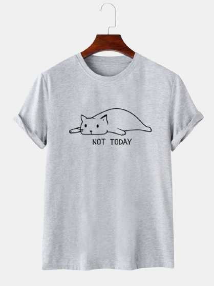 Camisetas Informales De Manga Corta Estilo Breve Con Estampado De Gato Para Hombre Not Today