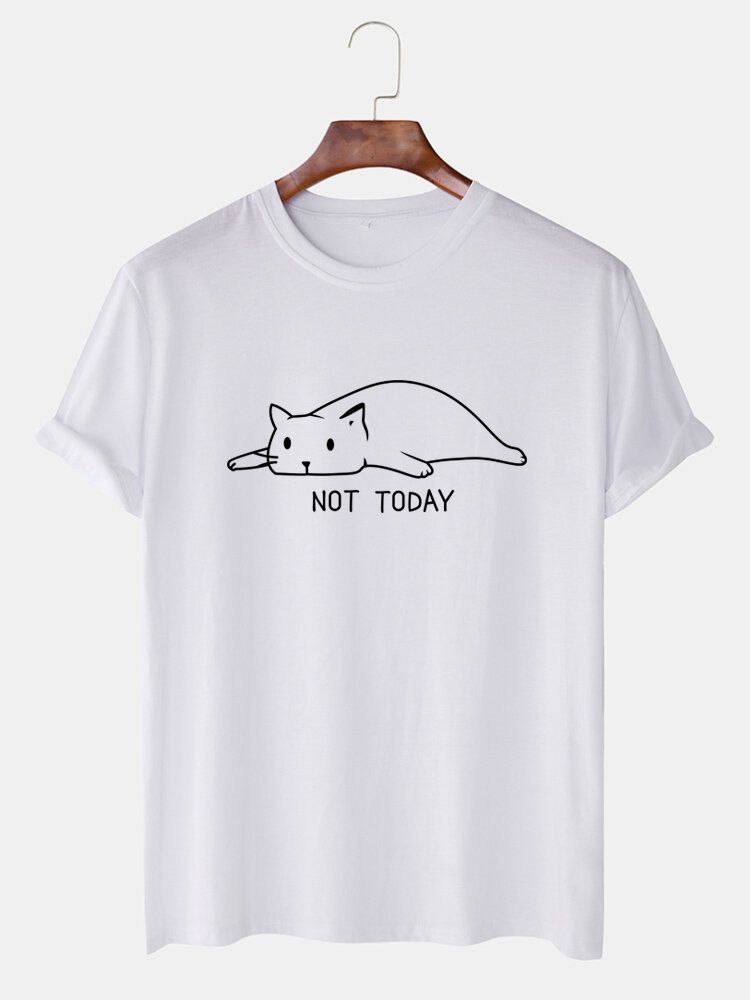 Camisetas Informales De Manga Corta Estilo Breve Con Estampado De Gato Para Hombre Not Today