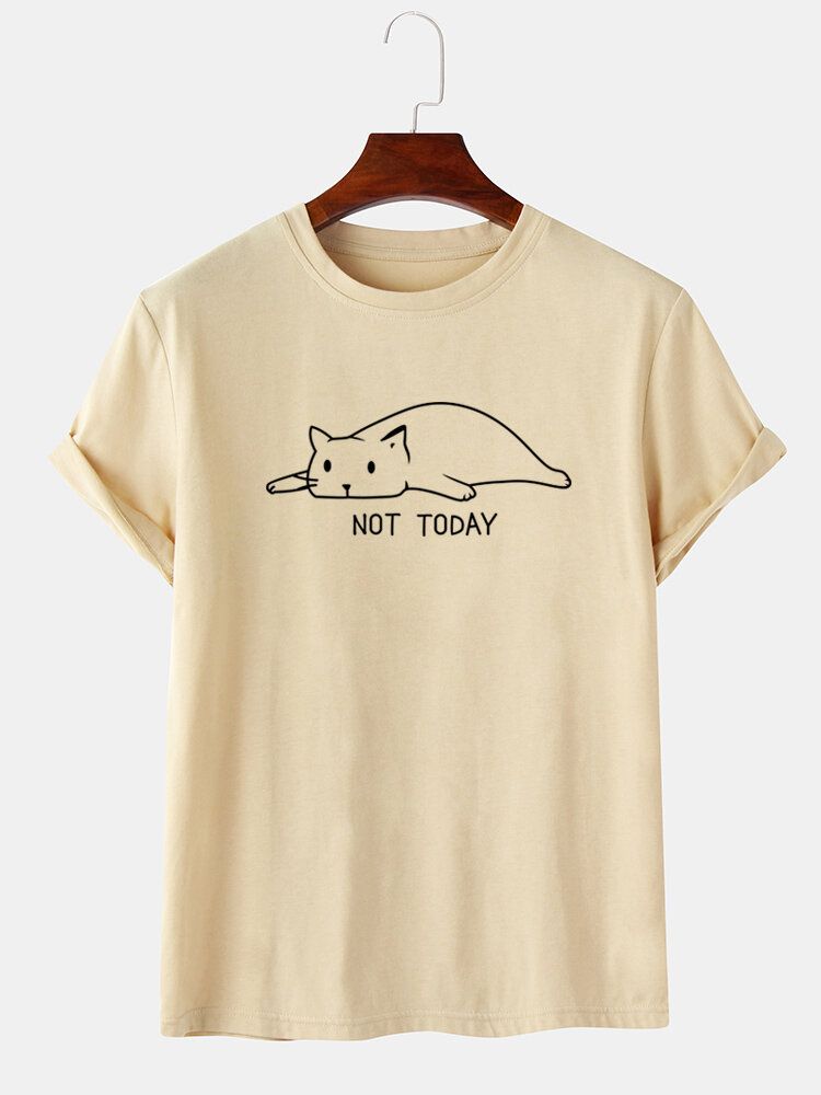 Camisetas Informales De Manga Corta Estilo Breve Con Estampado De Gato Para Hombre Not Today