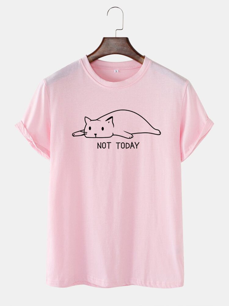 Camisetas Informales De Manga Corta Estilo Breve Con Estampado De Gato Para Hombre Not Today