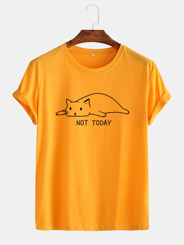 Camisetas Informales De Manga Corta Estilo Breve Con Estampado De Gato Para Hombre Not Today