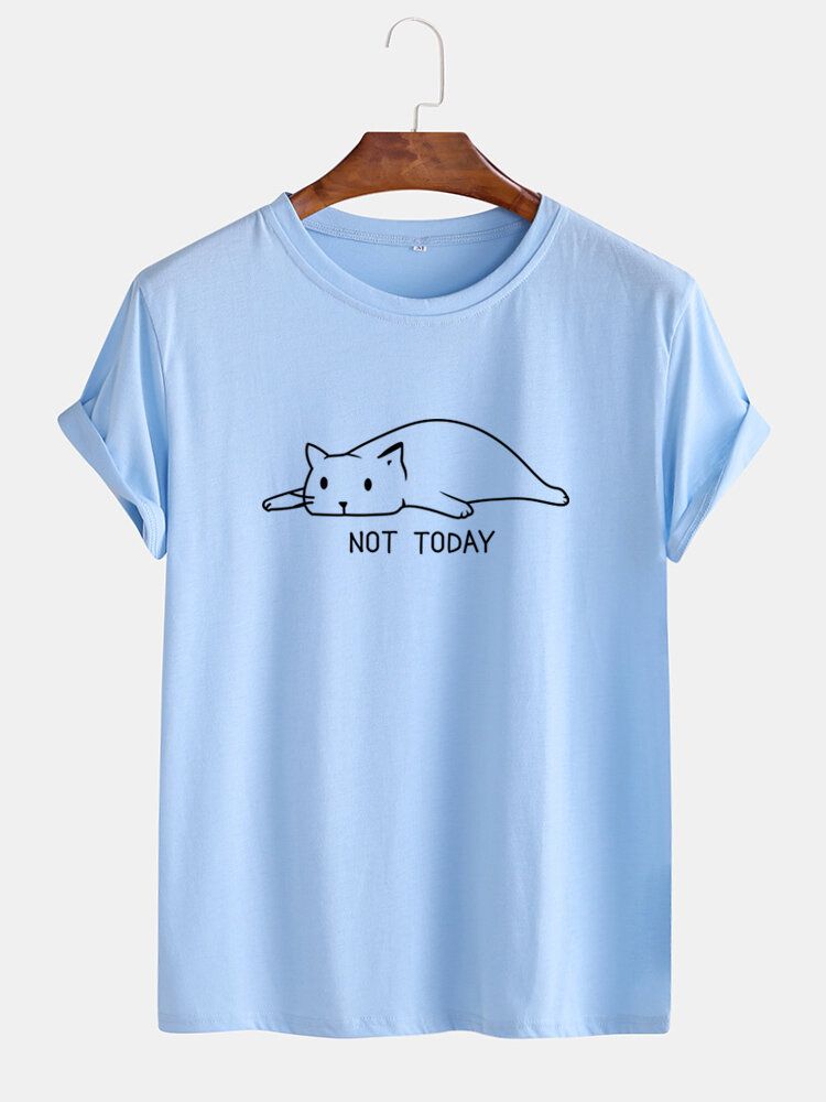 Camisetas Informales De Manga Corta Estilo Breve Con Estampado De Gato Para Hombre Not Today