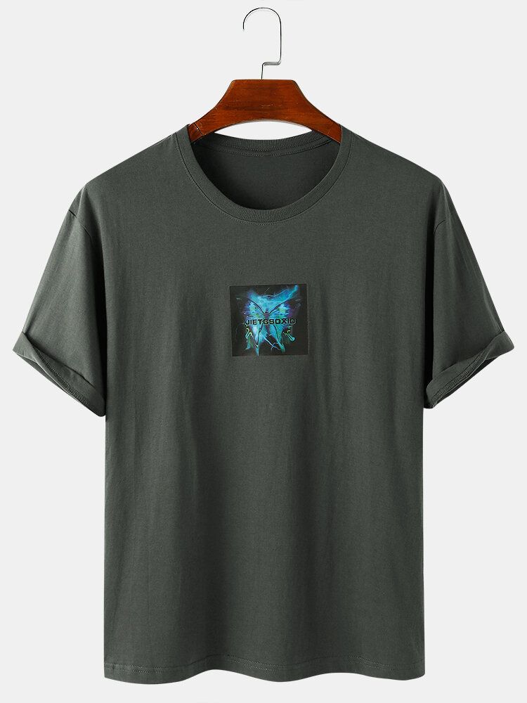 Camisetas Luminosas De Manga Corta De Algodón Con Estampado Gráfico De Letras De Mariposa Para Hombre