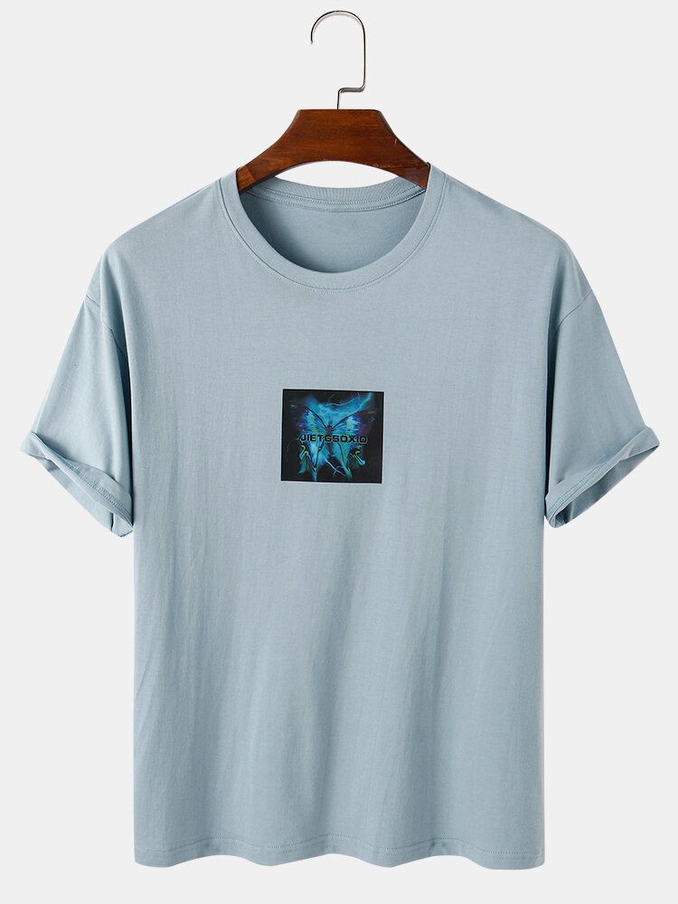 Camisetas Luminosas De Manga Corta De Algodón Con Estampado Gráfico De Letras De Mariposa Para Hombre