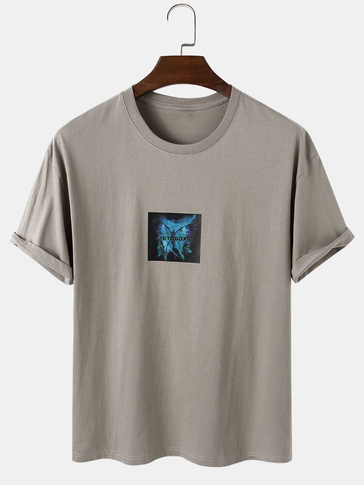 Camisetas Luminosas De Manga Corta De Algodón Con Estampado Gráfico De Letras De Mariposa Para Hombre