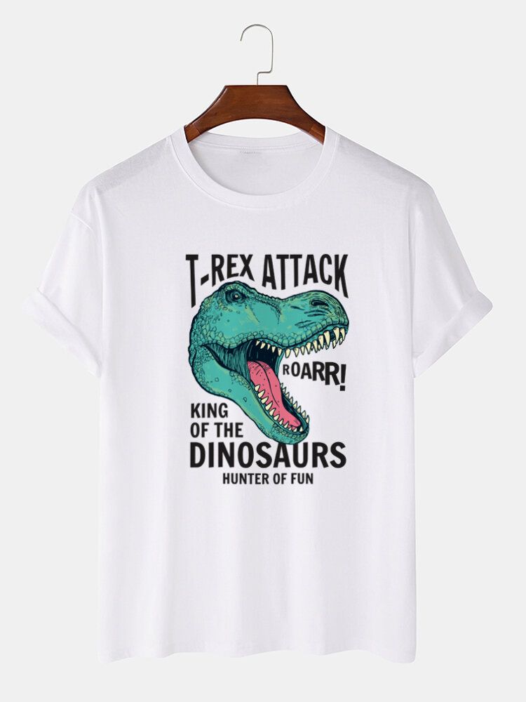 Camisetas De Manga Corta 100% Algodón Con Estampado De Letras De Dinosaurio De Dibujos Animados Para Hombre