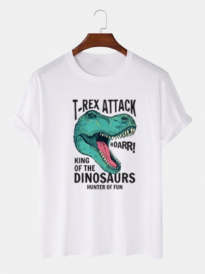 Camisetas De Manga Corta 100% Algodón Con Estampado De Letras De Dinosaurio De Dibujos Animados Para Hombre