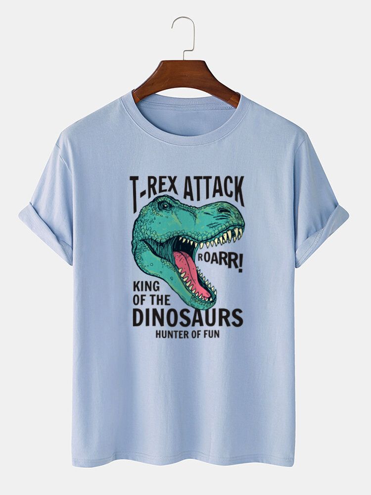 Camisetas De Manga Corta 100% Algodón Con Estampado De Letras De Dinosaurio De Dibujos Animados Para Hombre