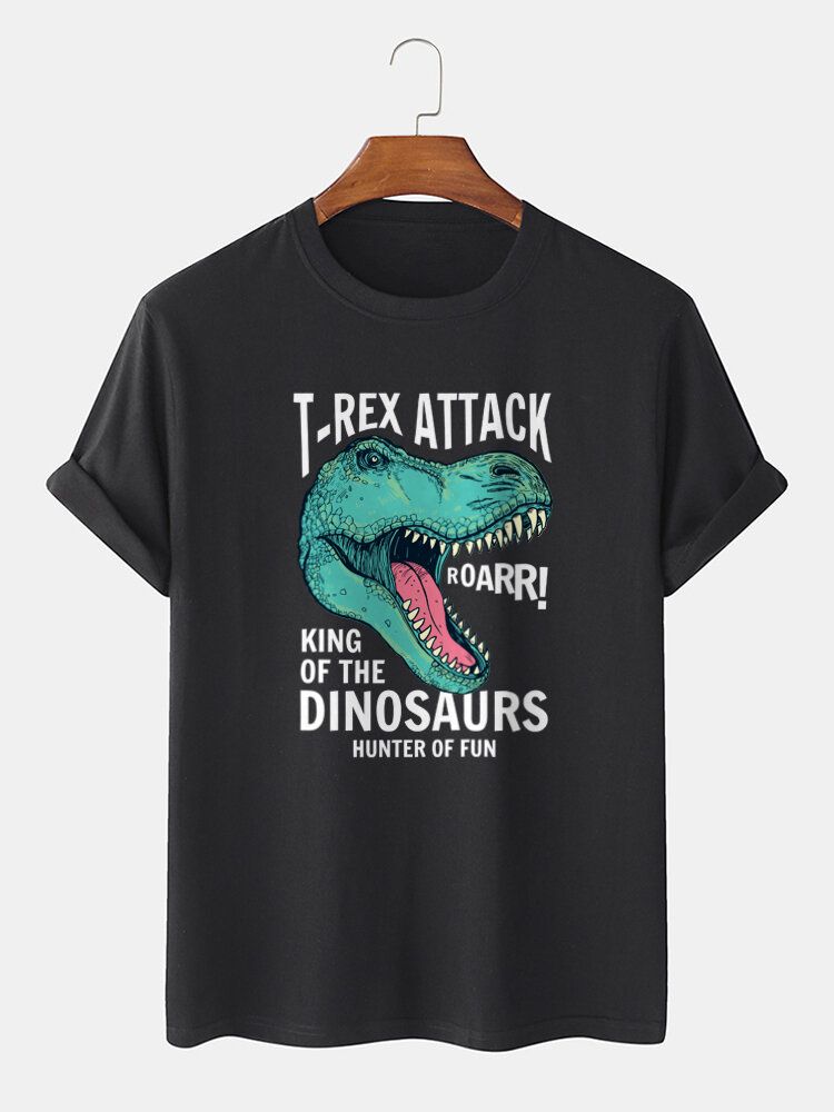 Camisetas De Manga Corta 100% Algodón Con Estampado De Letras De Dinosaurio De Dibujos Animados Para Hombre