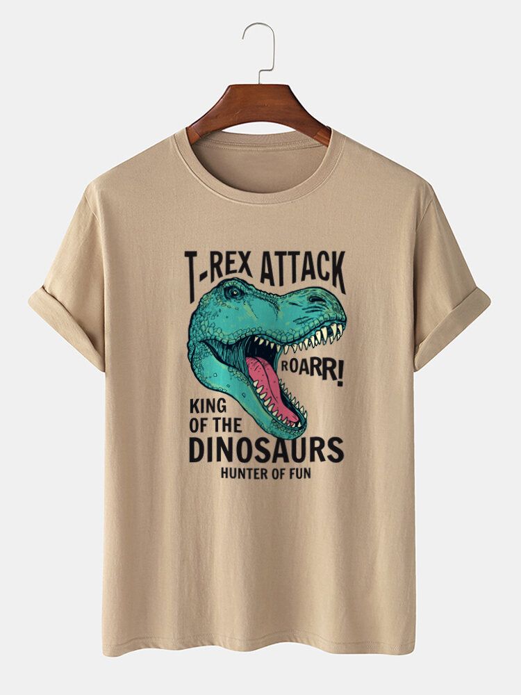 Camisetas De Manga Corta 100% Algodón Con Estampado De Letras De Dinosaurio De Dibujos Animados Para Hombre