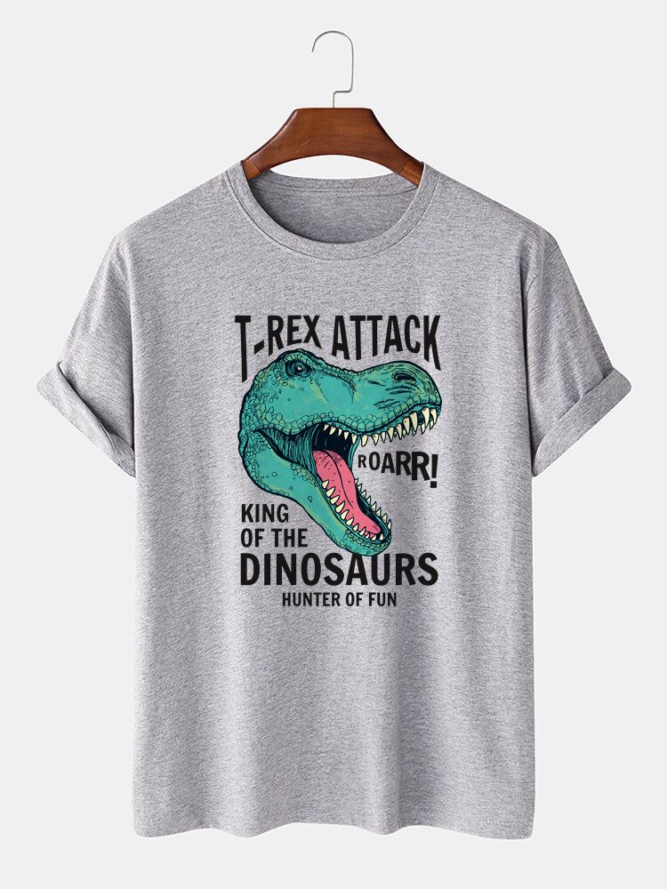 Camisetas De Manga Corta 100% Algodón Con Estampado De Letras De Dinosaurio De Dibujos Animados Para Hombre