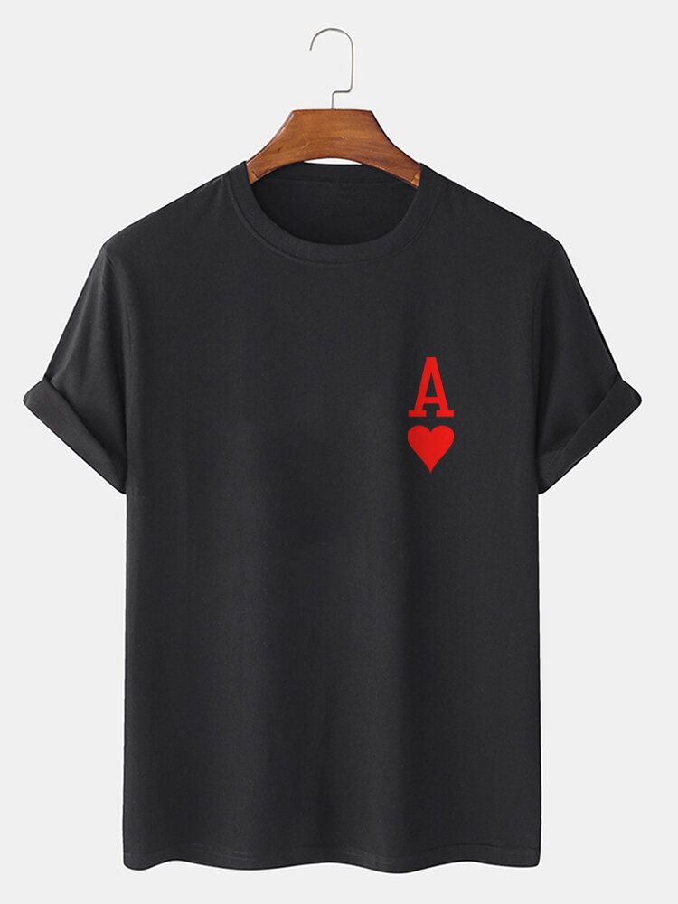 Camisetas De Manga Corta 100% Algodón Con Estampado De Póquer Ace Of Hearts Para Hombre