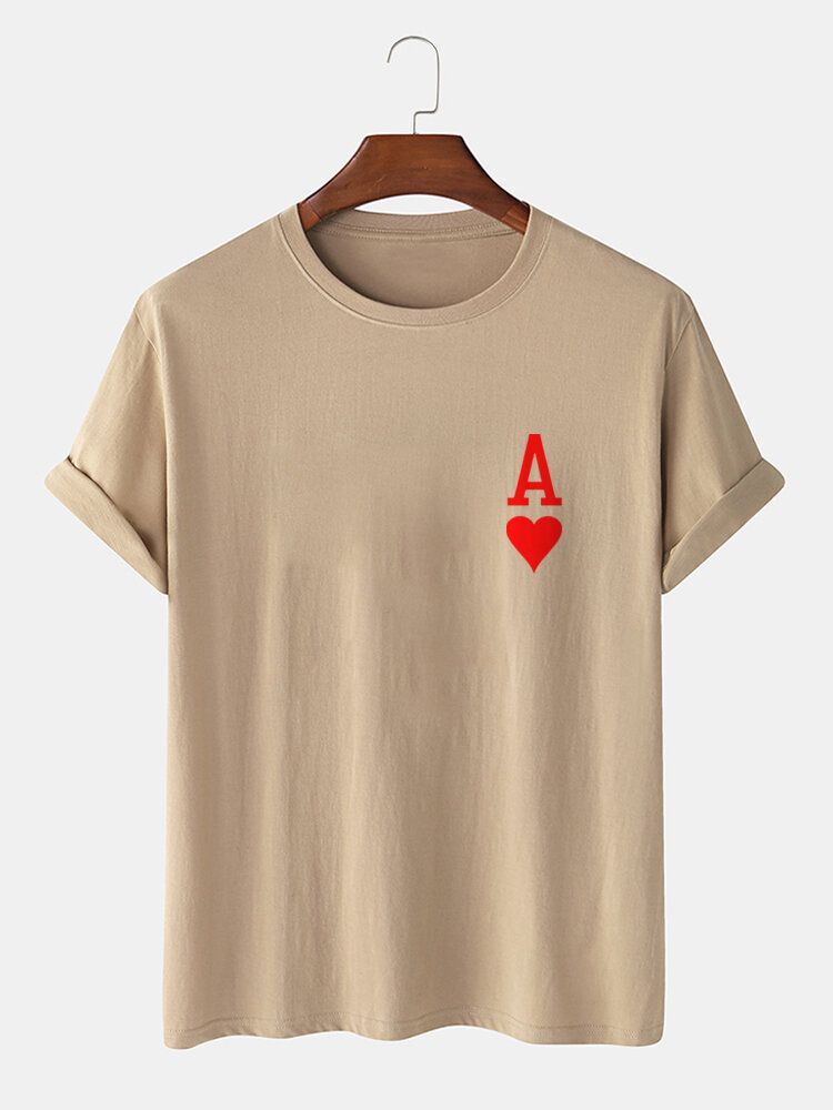 Camisetas De Manga Corta 100% Algodón Con Estampado De Póquer Ace Of Hearts Para Hombre