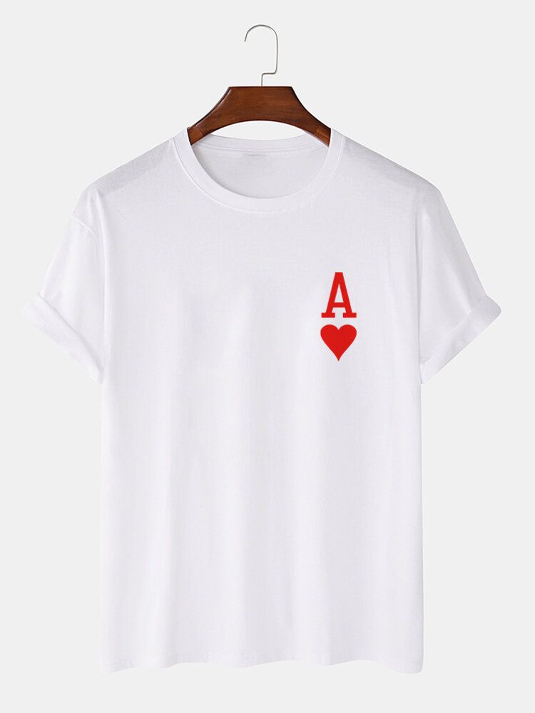 Camisetas De Manga Corta 100% Algodón Con Estampado De Póquer Ace Of Hearts Para Hombre