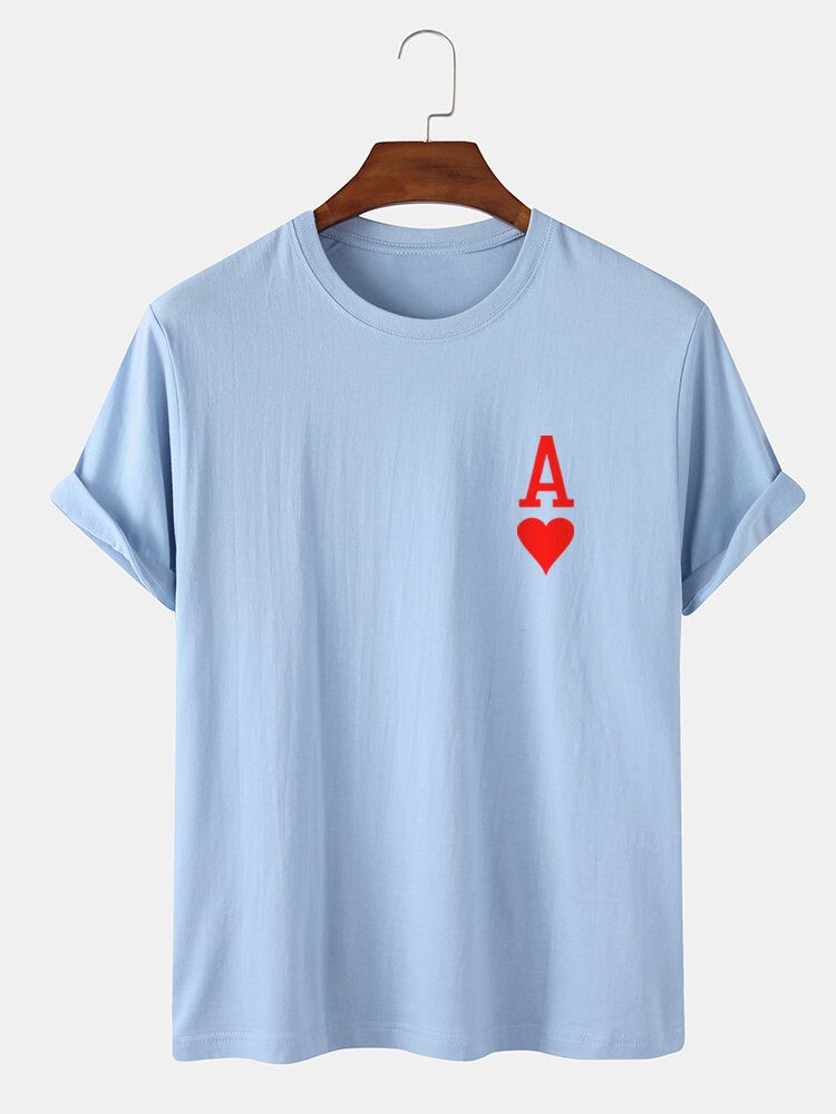 Camisetas De Manga Corta 100% Algodón Con Estampado De Póquer Ace Of Hearts Para Hombre