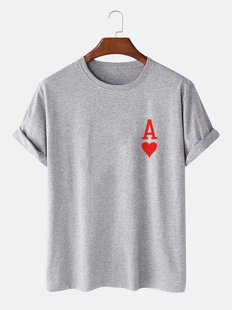 Camisetas De Manga Corta 100% Algodón Con Estampado De Póquer Ace Of Hearts Para Hombre