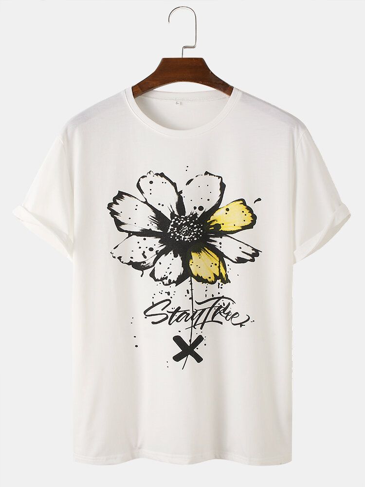 Camisetas De Manga Corta De Algodón Con Cuello Redondo Y Estampado De Flores De Acuarela Para Hombre