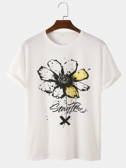 Camisetas De Manga Corta De Algodón Con Cuello Redondo Y Estampado De Flores De Acuarela Para Hombre