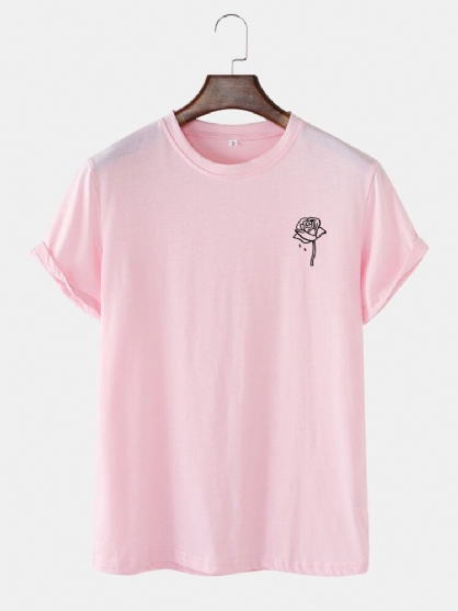 Camisetas De Manga Corta De Algodón Con Cuello Redondo Y Estampado De Rosas Para Hombre