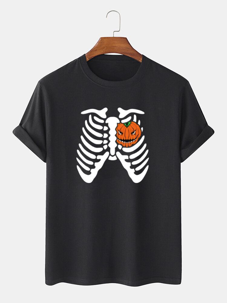 Camisetas De Manga Corta De Algodón Con Estampado De Calabaza Divertida De Halloween Para Hombre