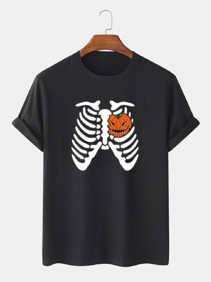 Camisetas De Manga Corta De Algodón Con Estampado De Calabaza Divertida De Halloween Para Hombre