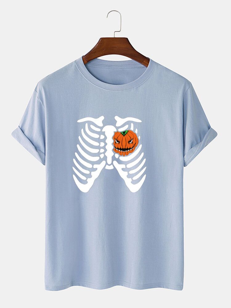 Camisetas De Manga Corta De Algodón Con Estampado De Calabaza Divertida De Halloween Para Hombre