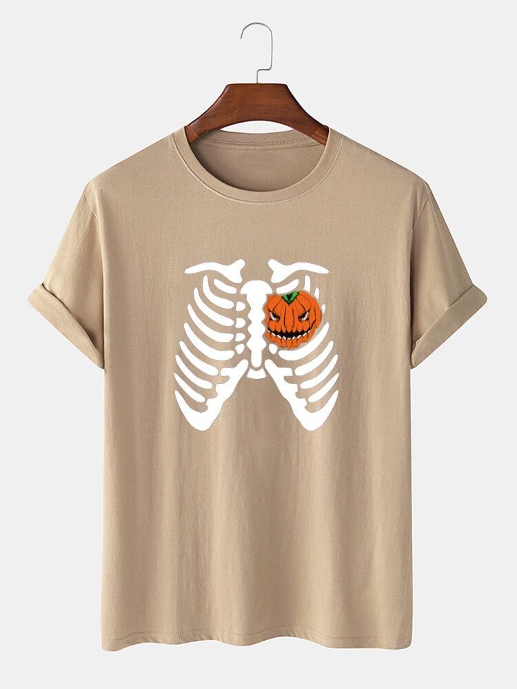 Camisetas De Manga Corta De Algodón Con Estampado De Calabaza Divertida De Halloween Para Hombre