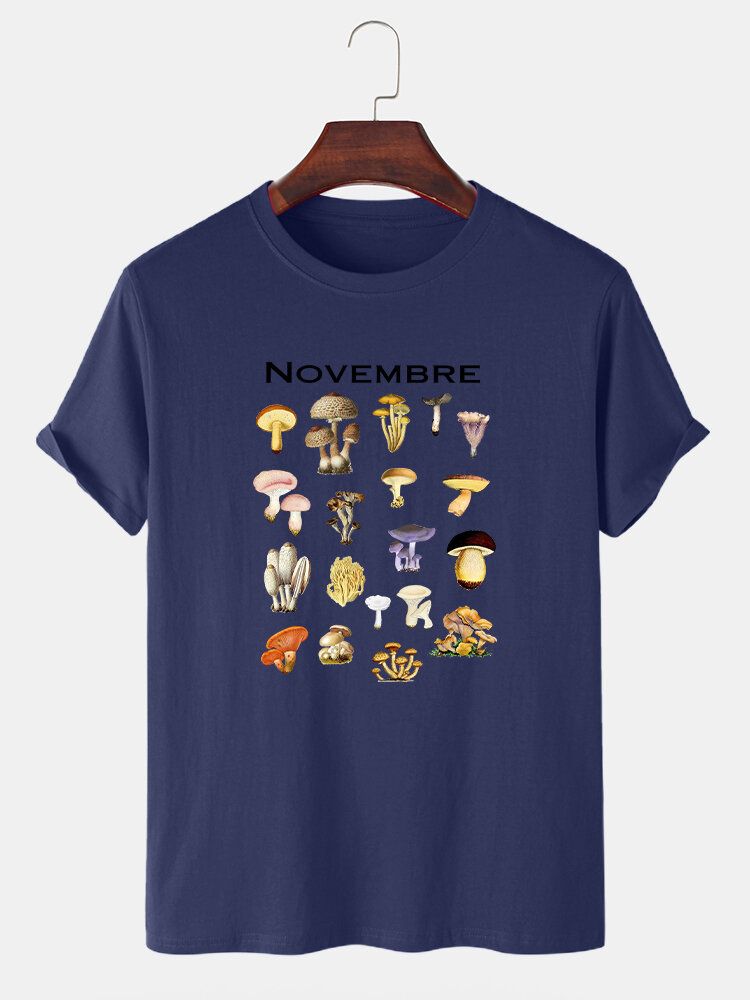 Camisetas De Manga Corta De Algodón Con Estampado De Letras De Hongos De Dibujos Animados Para Hombre