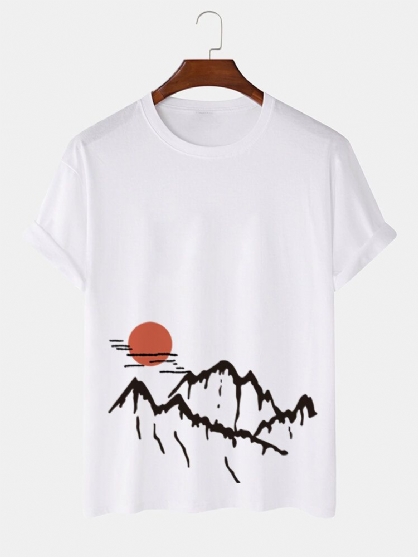 Camisetas De Manga Corta De Algodón Con Estampado De Paisaje Ukiyoe Para Hombre