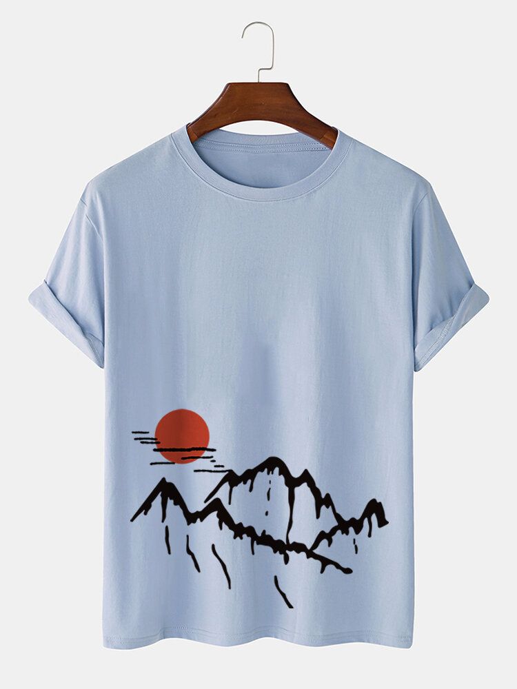 Camisetas De Manga Corta De Algodón Con Estampado De Paisaje Ukiyoe Para Hombre