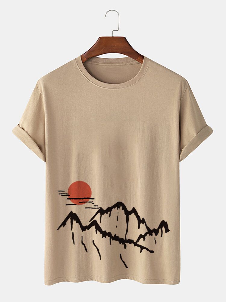 Camisetas De Manga Corta De Algodón Con Estampado De Paisaje Ukiyoe Para Hombre