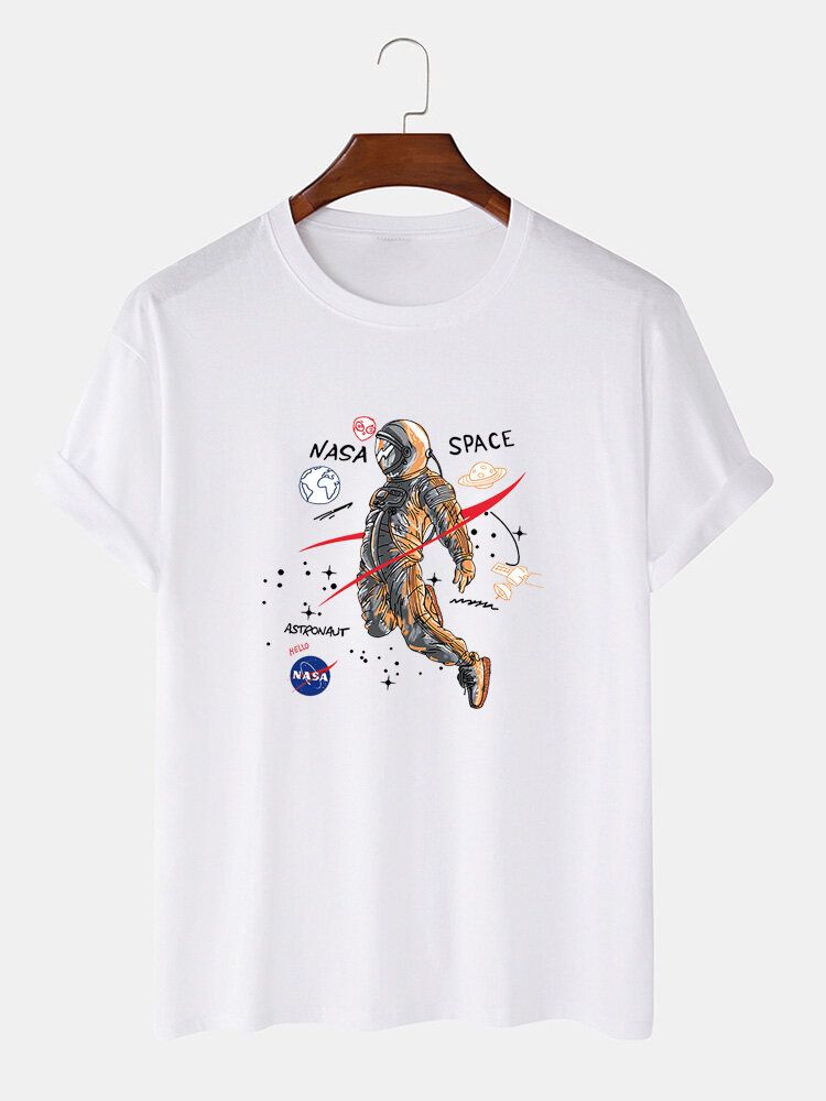 Camisetas De Manga Corta Casual 100% Algodón Con Estampado De Astronauta De Dibujos Animados