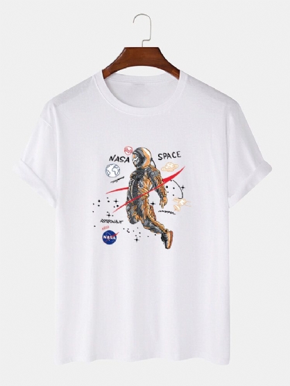 Camisetas De Manga Corta Casual 100% Algodón Con Estampado De Astronauta De Dibujos Animados