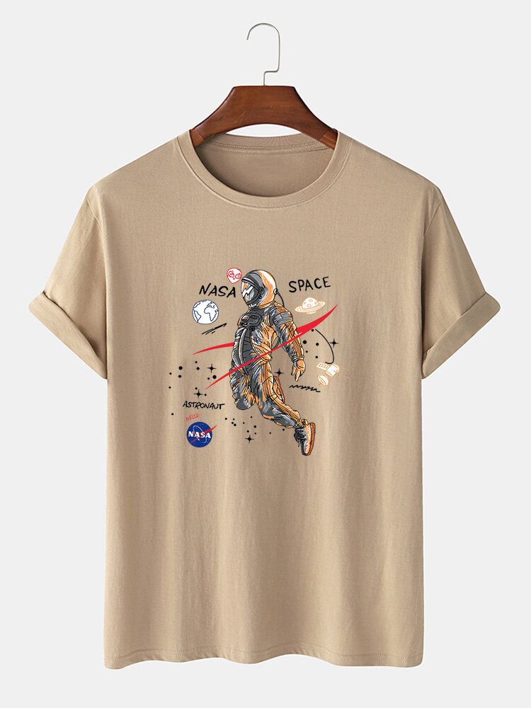 Camisetas De Manga Corta Casual 100% Algodón Con Estampado De Astronauta De Dibujos Animados