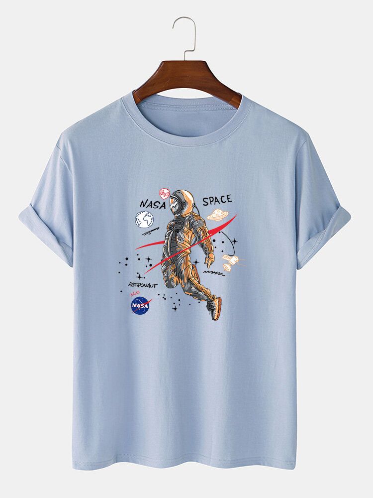 Camisetas De Manga Corta Casual 100% Algodón Con Estampado De Astronauta De Dibujos Animados