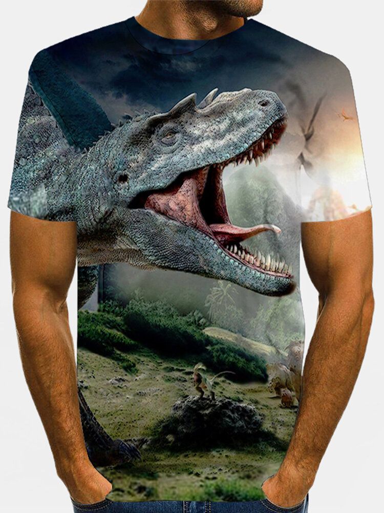 Camisetas De Manga Corta Casual Con Cuello Redondo Y Estampado De Dinosaurio 3d Para Hombre