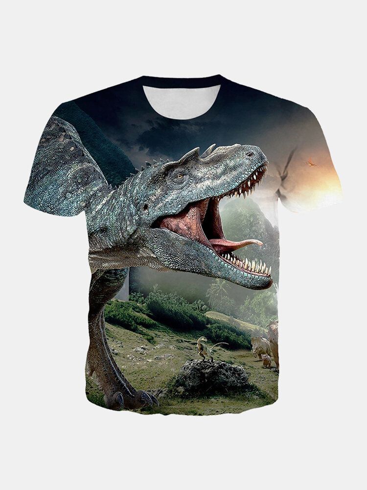 Camisetas De Manga Corta Casual Con Cuello Redondo Y Estampado De Dinosaurio 3d Para Hombre