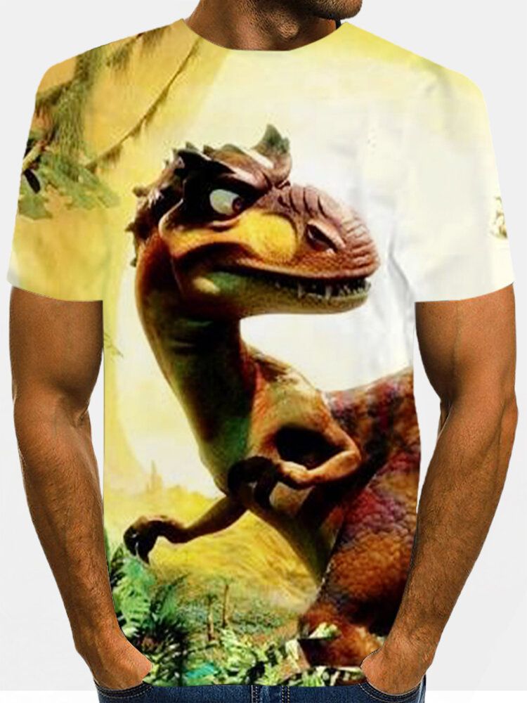 Camisetas De Manga Corta Casual Con Cuello Redondo Y Estampado De Dinosaurio De Dibujos Animados En 3d Para Hombre