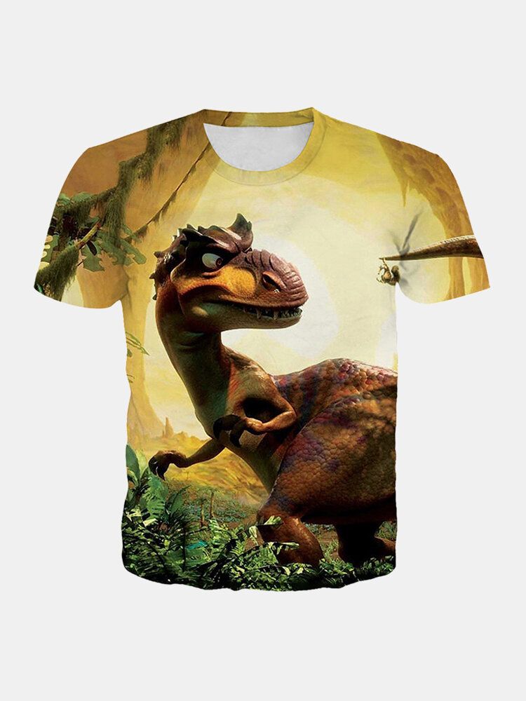 Camisetas De Manga Corta Casual Con Cuello Redondo Y Estampado De Dinosaurio De Dibujos Animados En 3d Para Hombre