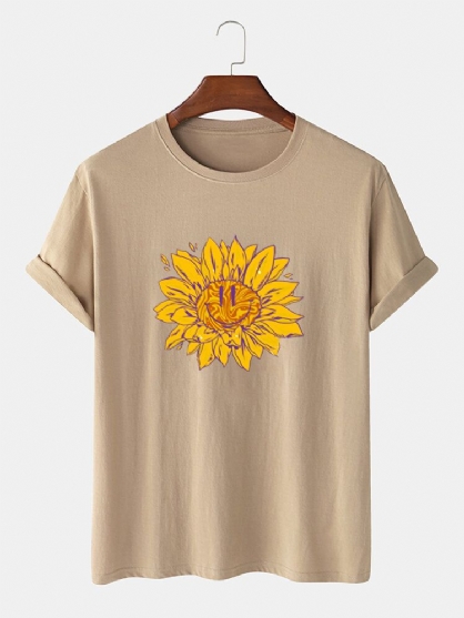 Camisetas De Manga Corta Casual Con Cuello Redondo Y Estampado De Flores De Algodón 100% Para Hombre