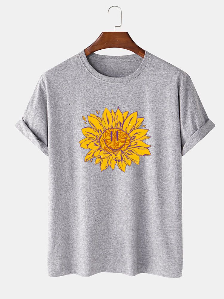 Camisetas De Manga Corta Casual Con Cuello Redondo Y Estampado De Flores De Algodón 100% Para Hombre