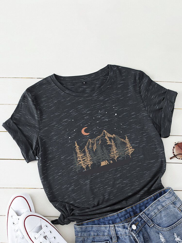 Camisetas De Manga Corta Casual Con Cuello Redondo Y Estampado De Paisaje Para Mujer