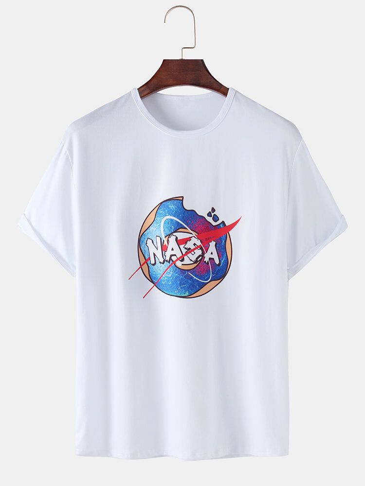 Camisetas De Manga Corta Casual Con Cuello Redondo Y Estampado De Planeta Astronauta 100% Algodón Para Hombre