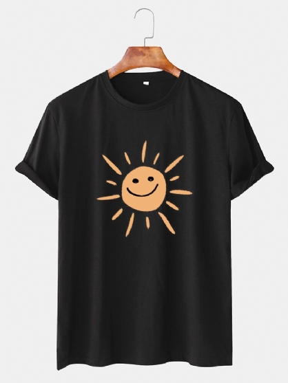 Camisetas De Manga Corta Casual Con Cuello Redondo Y Estampado De Sol De Dibujos Animados Para Hombre