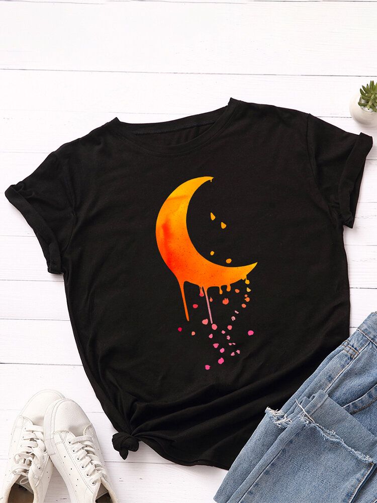 Camisetas De Manga Corta Casual Con Cuello Redondo Y Gráficos De Luna Para Mujer