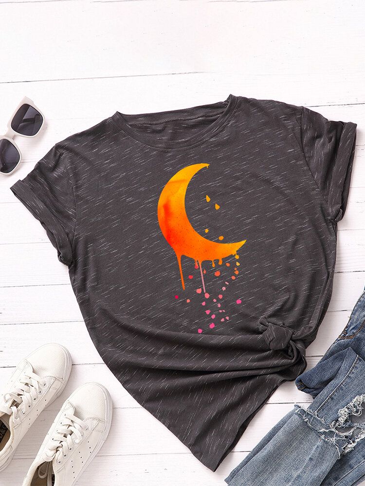 Camisetas De Manga Corta Casual Con Cuello Redondo Y Gráficos De Luna Para Mujer