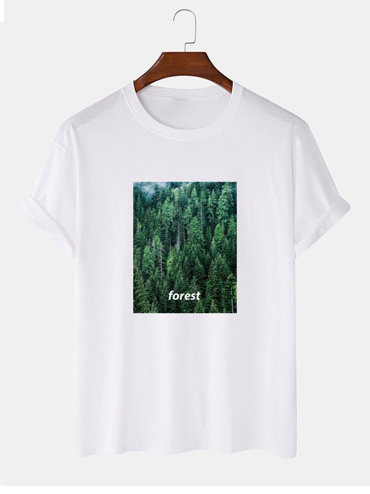 Camisetas De Manga Corta Casual Con Estampado De Bosque 100% Algodón Para Hombre