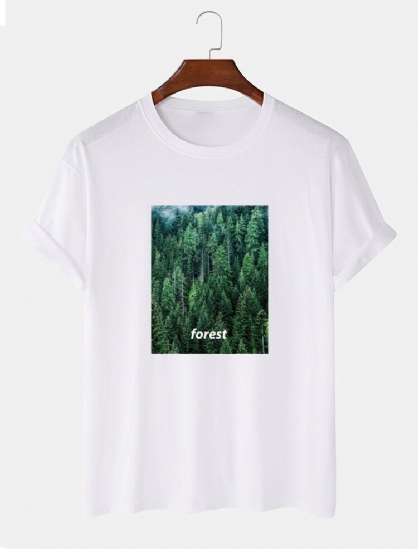 Camisetas De Manga Corta Casual Con Estampado De Bosque 100% Algodón Para Hombre