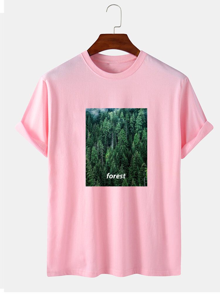 Camisetas De Manga Corta Casual Con Estampado De Bosque 100% Algodón Para Hombre